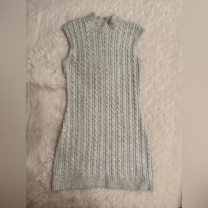 Sincerely Jules Light Gray Cable Knit Sleeveless Sweater Dress